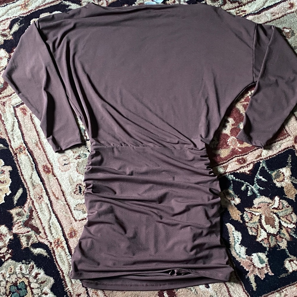 NWT $120 Abercrombie & Fitch Brown Long Sleeve Dress mini off shoulder - Picture 3 of 4